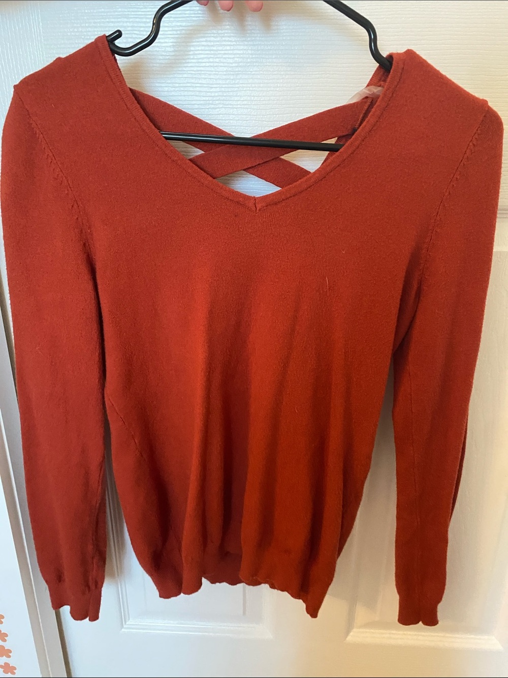 Crisscross Back V-Neck Sweater in Rust